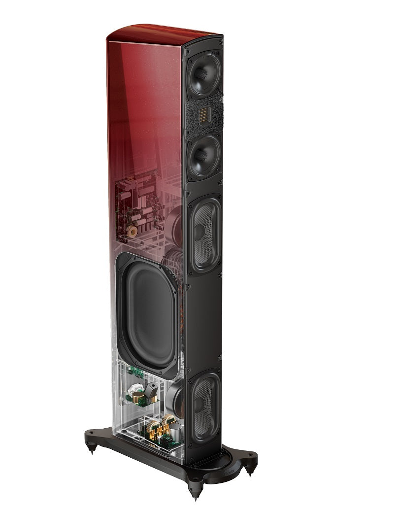 T66 Three-Way Tower Speaker with Powered-Bass - Santa Barbara Red