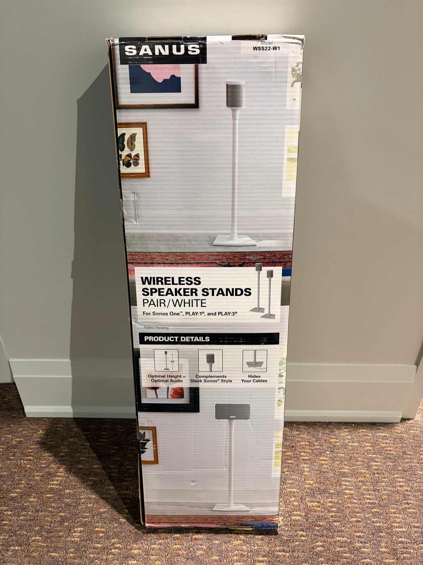 Sanus WSS22-W1 Speaker Stand Pair for Sonos One, Play:1 and Play:3 - White