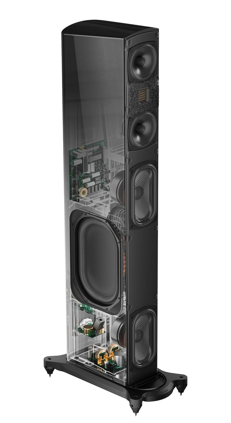 T66 Three-Way Tower Speaker with Powered-Bass - Gloss Black