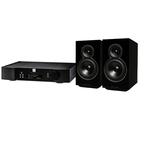 All-in-One Music Player with Bookshelf 2-Way Loudspeaker Pair Package - Black